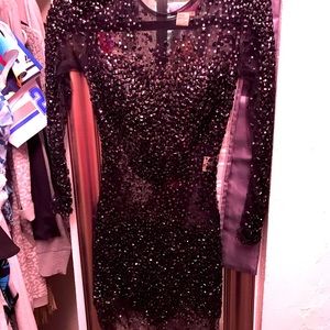 Jovani Crystal Beaded Long sleeve short dress
